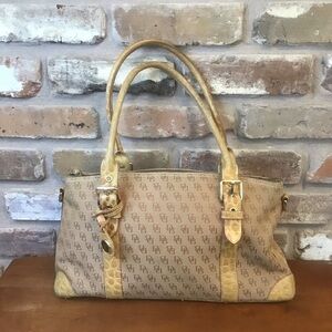 DOONEY & BOURKE Vintage Tan Signature Jacquard Croc Leather Trim Satchel Bag
